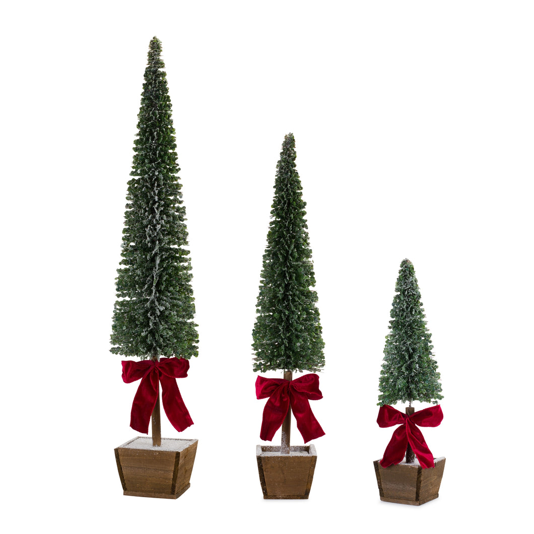 PVC Bottle Brush Design Pine Tree DŽcor with Bow (Set of 3)