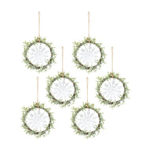 Load image into Gallery viewer, Frosted Winter Mini Leaf Wreath with Snowflake Ornament (Set of 6)
