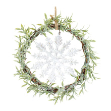 Load image into Gallery viewer, Frosted Winter Mini Leaf Wreath with Snowflake Ornament (Set of 6)
