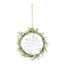 Load image into Gallery viewer, Frosted Winter Mini Leaf Wreath with Snowflake Ornament (Set of 6)
