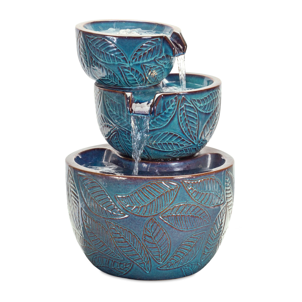 Ceramic Tiered Bowl Fountain with Leaf Design 22.5