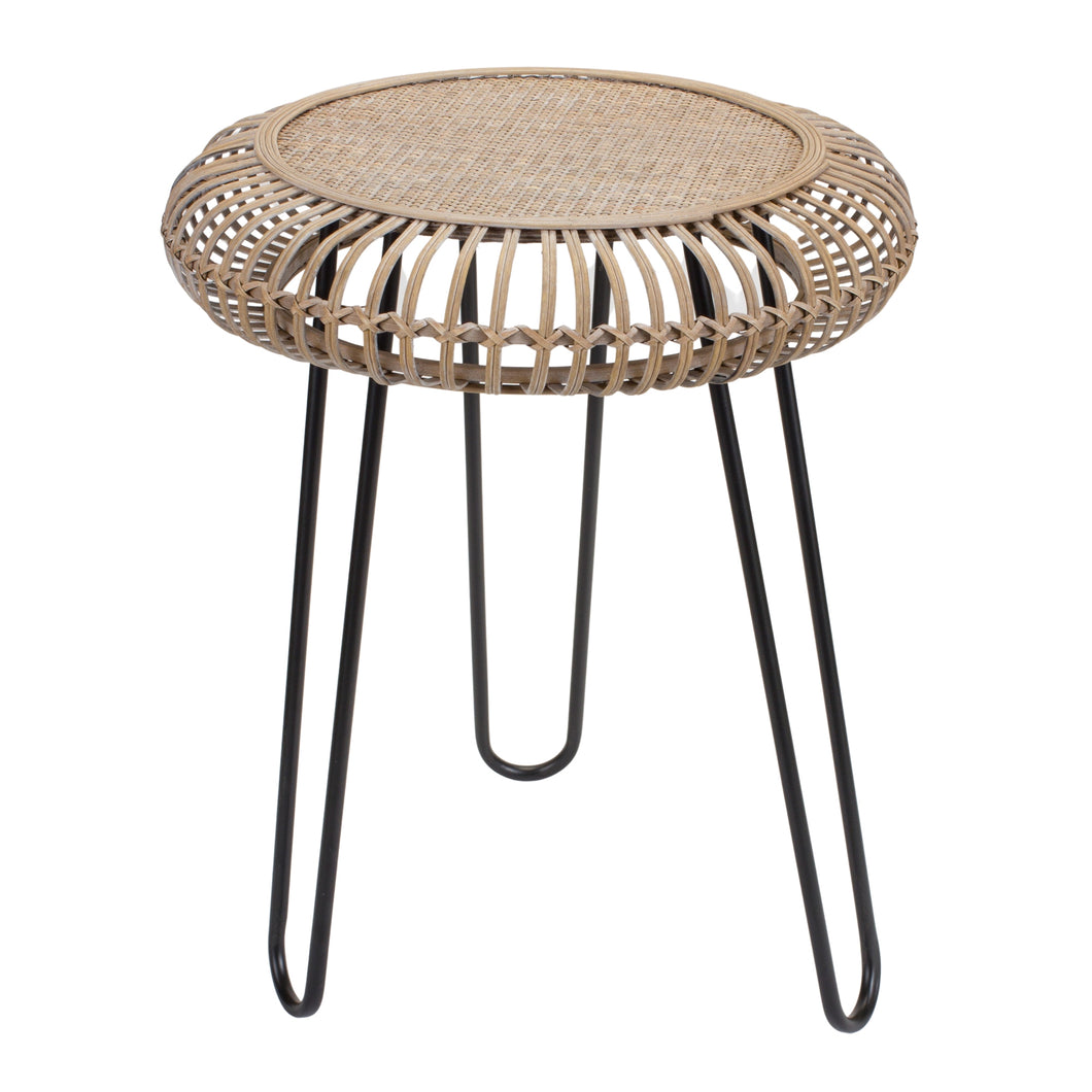 Rattan Wood Tripod Stool Table with Metal Legs 25