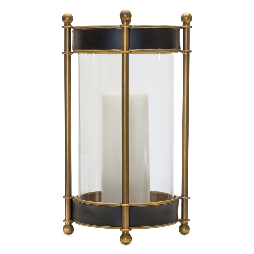 Contemporary Metal and Glass Candle Holder with Gold Accents 13.5