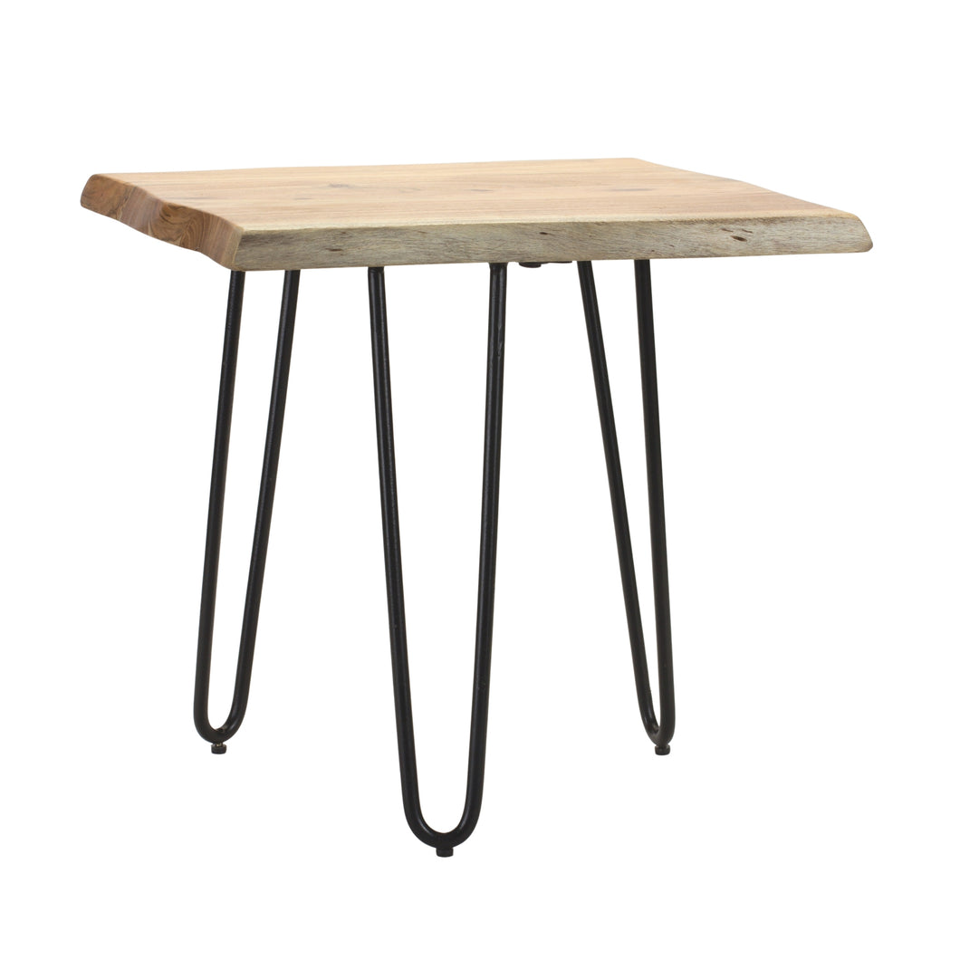 Natural Wood Slab Stool Table with Iron Legs 17.75