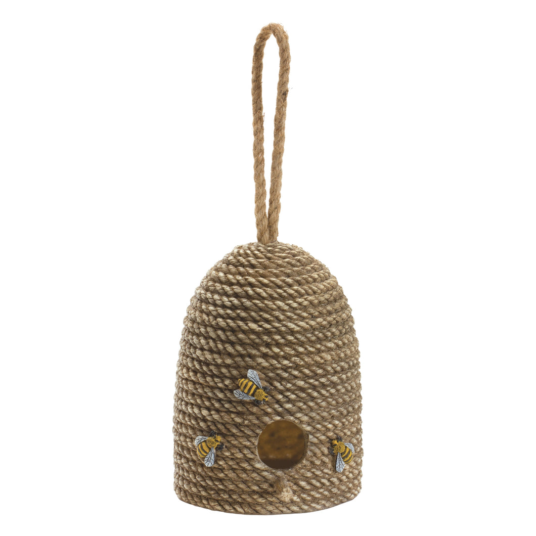 Hanging Bee Hive Bird House with Rope Accent 8.5