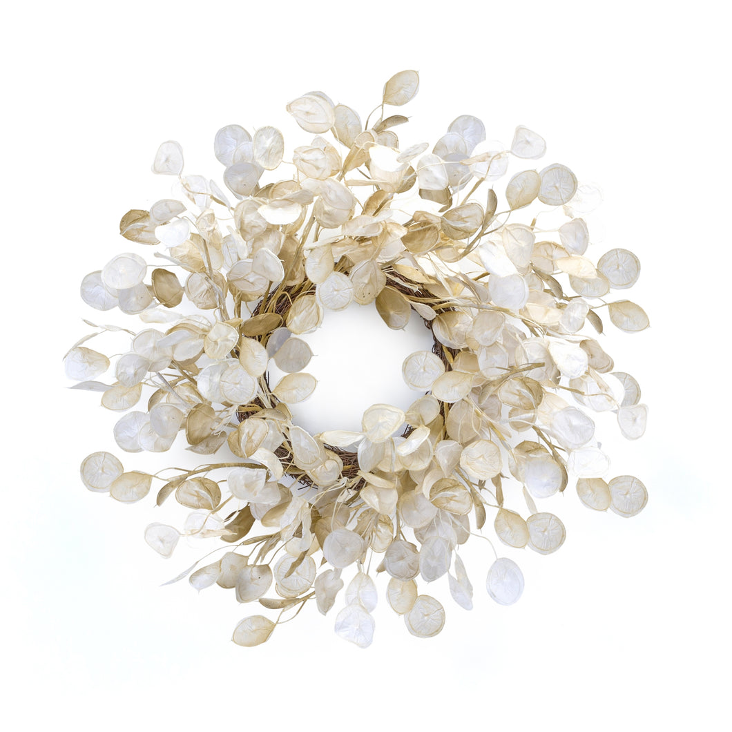Ivory Silver Dollar Eucalyptus Wreath 27.5