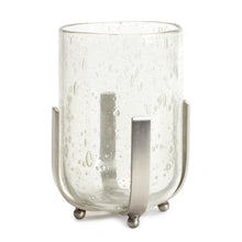 Load image into Gallery viewer, Bubbled Glass Vase Candle Hurricane with Metal Stand
