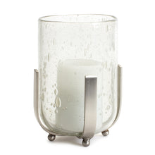 Load image into Gallery viewer, Bubbled Glass Vase Candle Hurricane with Metal Stand
