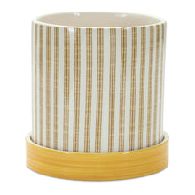 Load image into Gallery viewer, Stone Bumble Bee Striped Planter with Plate (Set of 2)
