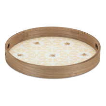 Load image into Gallery viewer, Round Bumble Bee Tray with Natural Wooden Accents (Set of 2)
