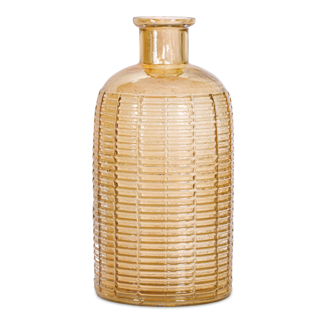 Mid Century Amber Ribbed Glass Vase 10