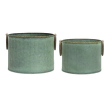 Load image into Gallery viewer, Round Metal Tub Platner with Distressed Green Finish (Set of 2)
