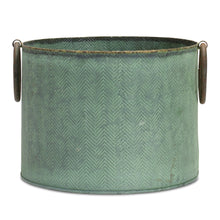 Load image into Gallery viewer, Round Metal Tub Platner with Distressed Green Finish (Set of 2)
