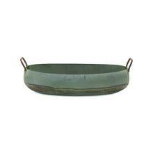 Load image into Gallery viewer, Metal Oval Tray Platner with Distressed Green Finish (Set of 2)
