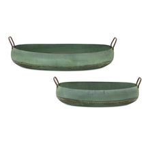 Load image into Gallery viewer, Metal Oval Tray Platner with Distressed Green Finish (Set of 2)
