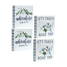 Load image into Gallery viewer, Wood Adventure Block Sentiment Sign (Set of 4)
