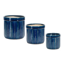 Load image into Gallery viewer, Blue Etched Terra Cotta Pot Planter (Set of 3)
