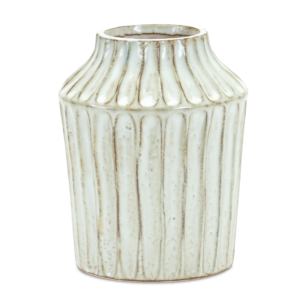Rustic Carved Clay Vase 7.5