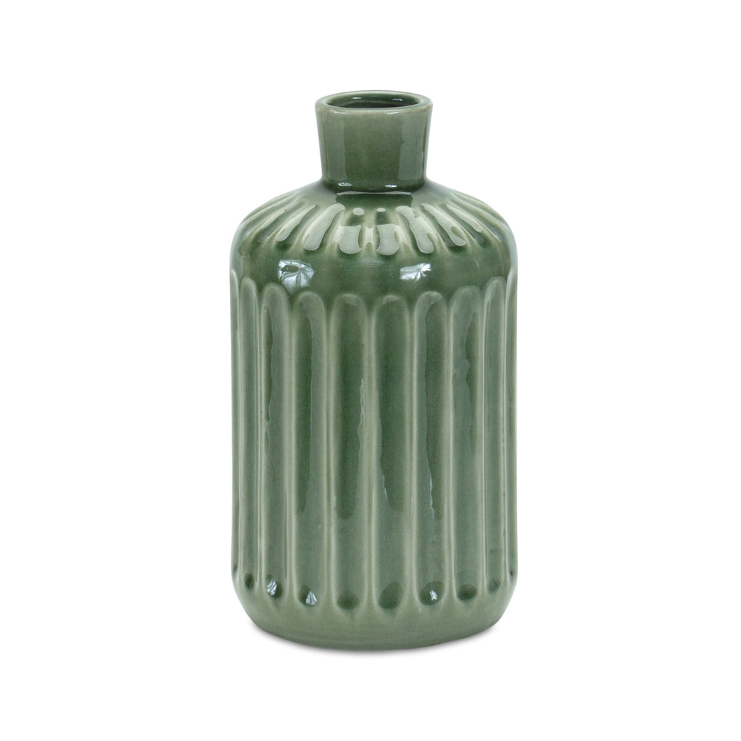 Green Ribbed Terra Cotta Vase 9