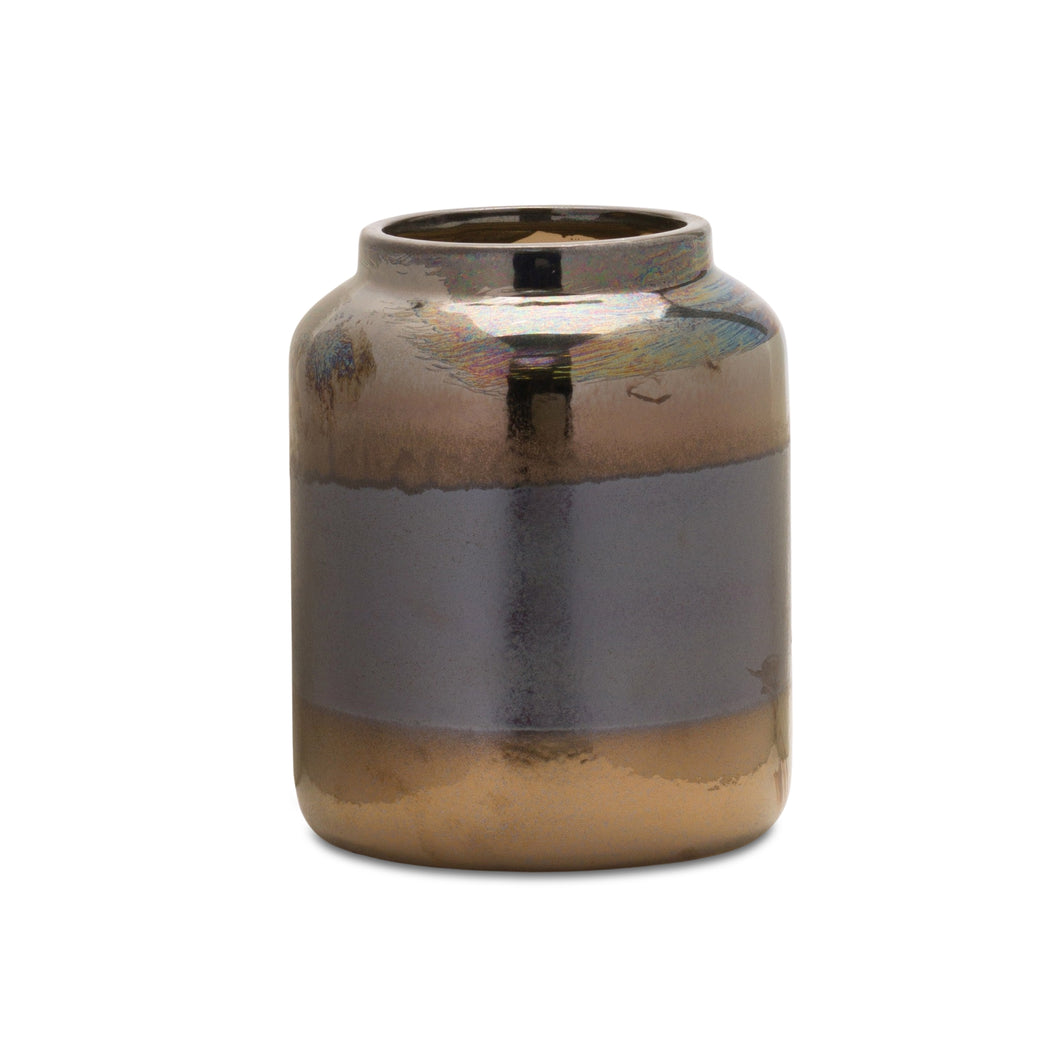 Modern Two Tone Vase with Irredescent Finish 7.5