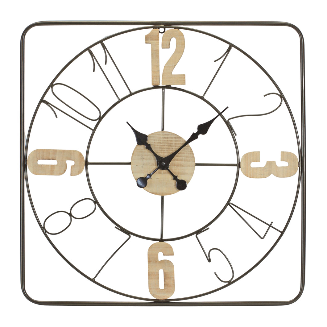 Modern Metal Frame Wall Clock with Natural Wood Accents 23.5