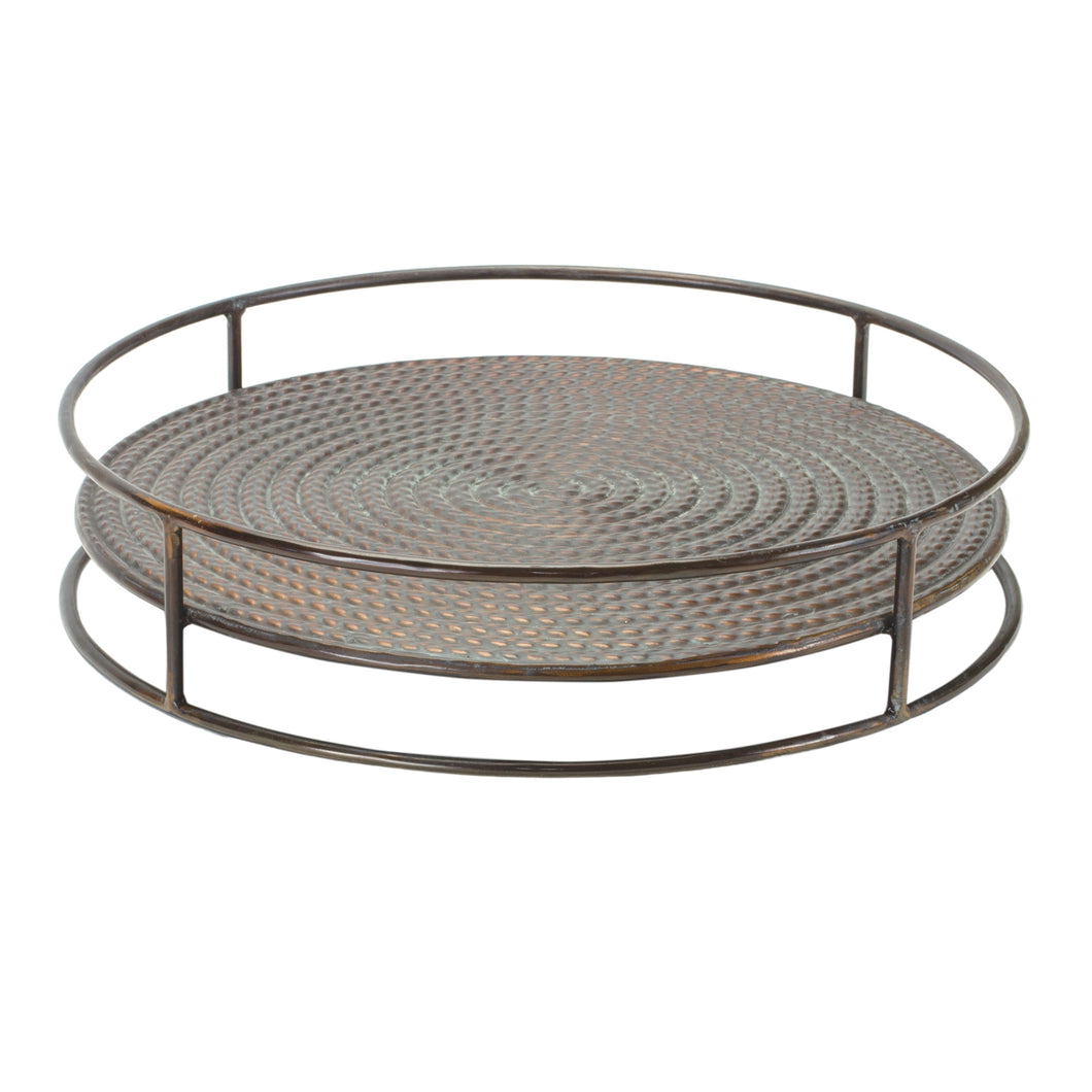 Round Hammered Metal Tray with Bronze Finish