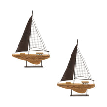 Load image into Gallery viewer, Natural Paulownia Wood Sailboat Sculpture with Metal Accents (Set of 2)&#39;
