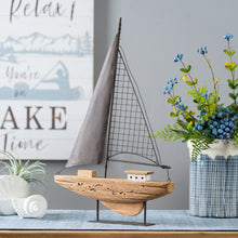 Load image into Gallery viewer, Natural Paulownia Wood Sailboat Sculpture with Metal Accents (Set of 2)&#39;
