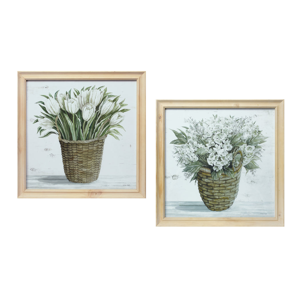 Wood Framed Floral Basket Print (Set of 2) 17