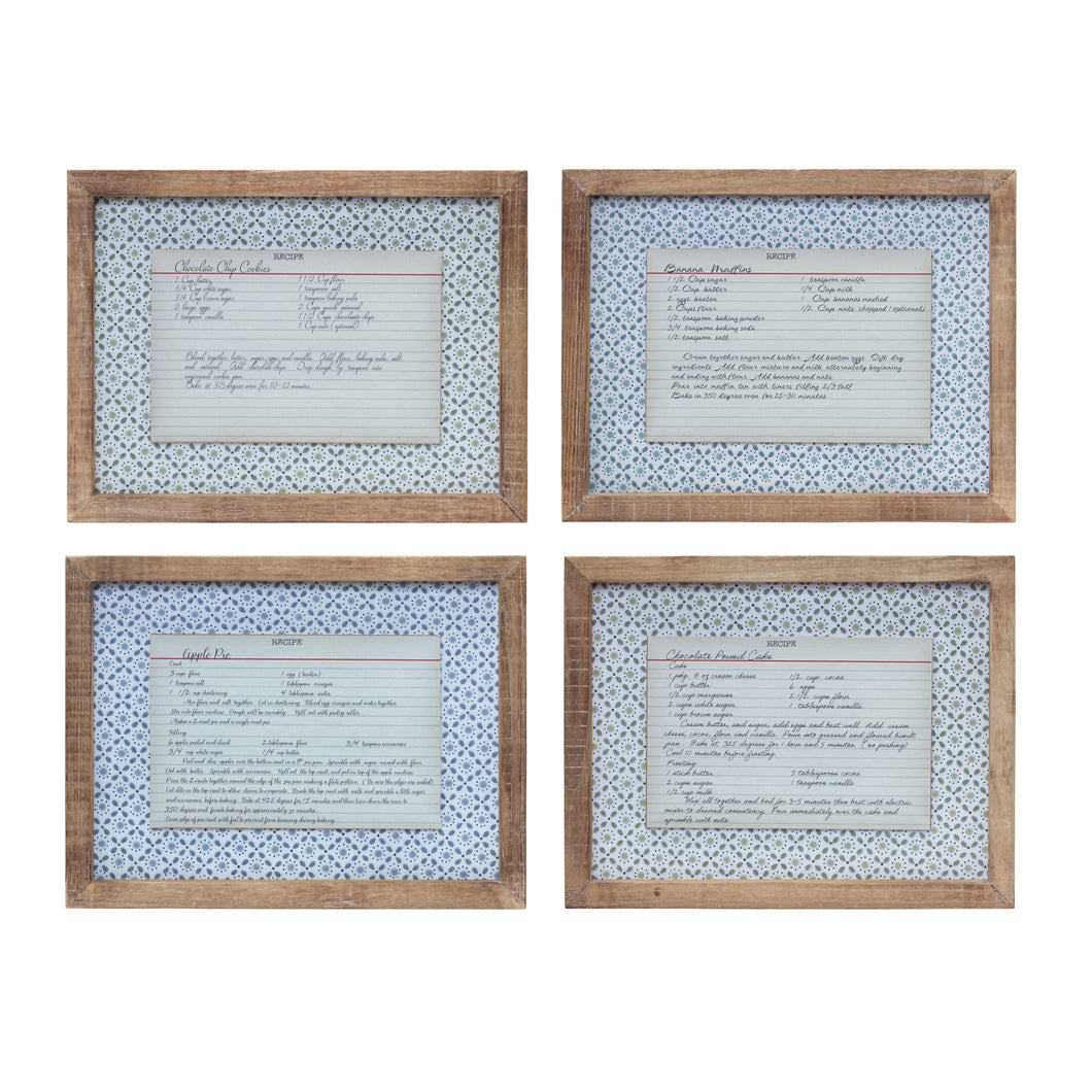 Wood Framed Vintage Recipe Card (Set of 4)