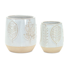 Load image into Gallery viewer, Two Tone Porcelain Planter with Leaf Design (Set of 2)
