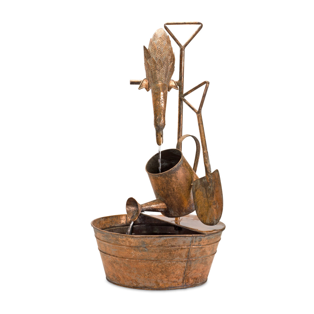 Rustic Metal Fountain with Duck and Watering Can 33