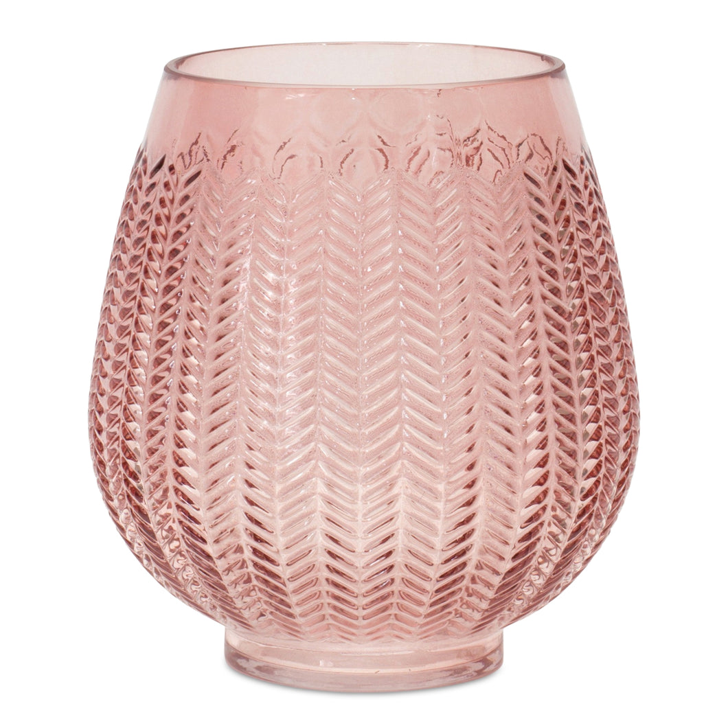 Pink Ribbed Glass Vase or Candle Holder 8