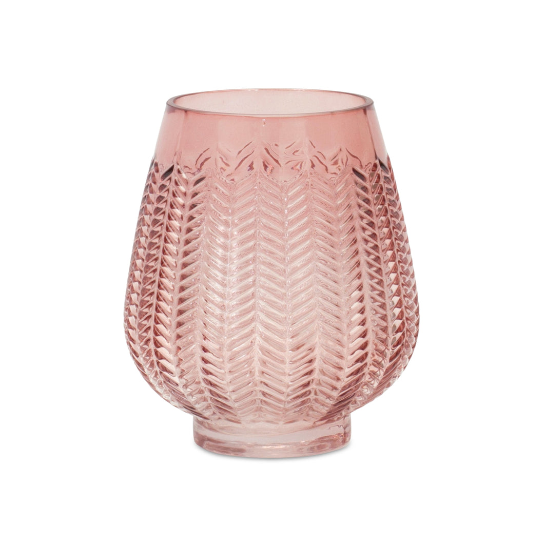 Pink Ribbed Glass Vase or Candle Holder 6