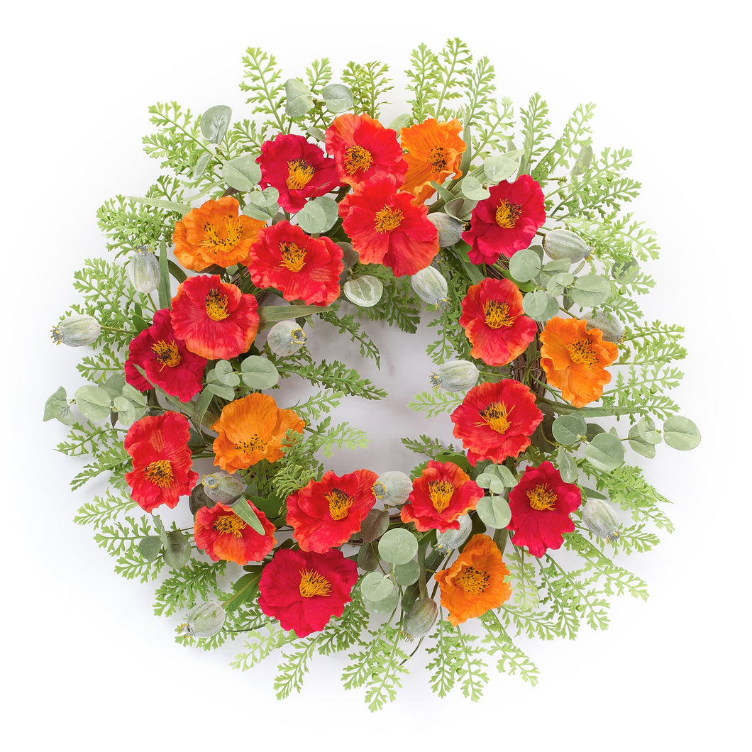 Poppy and Fern Floral Wreath 18.5