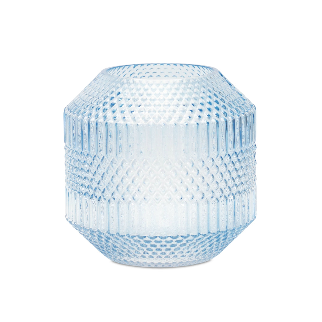 Diamond Pattern Blue Glass Vase or Candle Holder 6.5