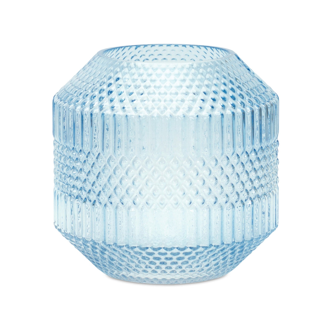 Diamond Pattern Blue Glass Vase or Candle Holder 8