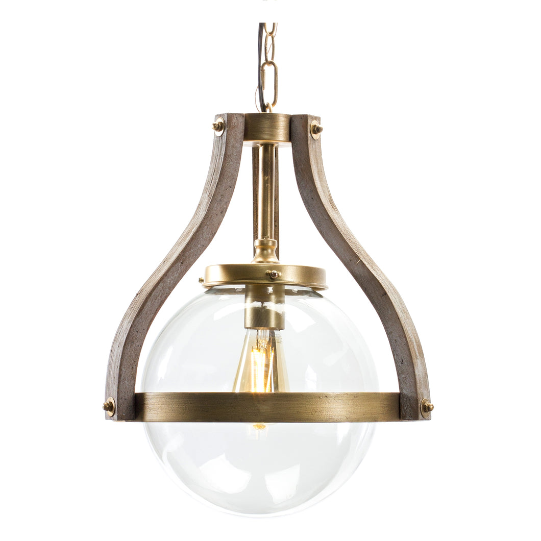 Hanging Globe Light Fixture with Fir Wood Frame 12.75