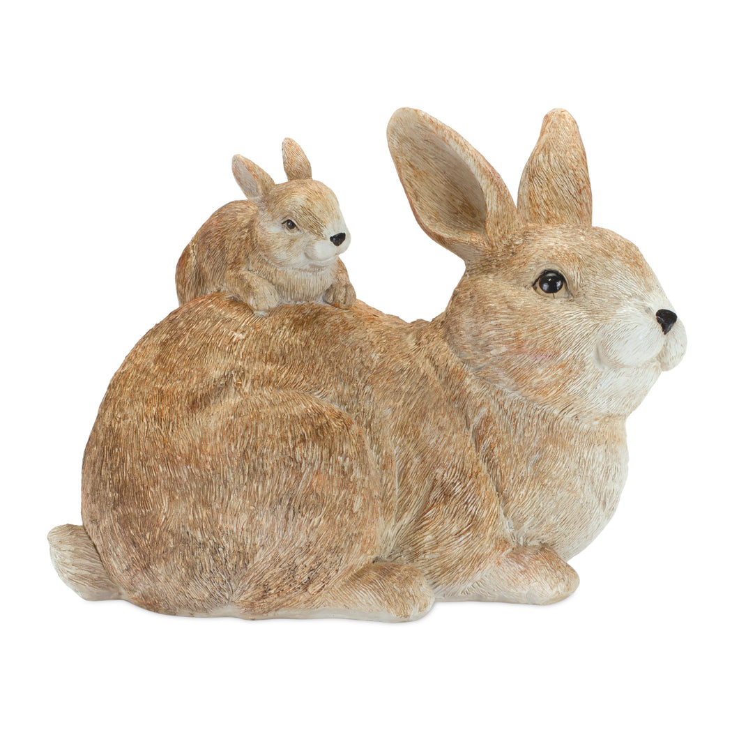 Stone Mother Rabbit and Baby Bunny Figurine 9.75