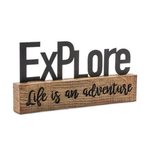 Load image into Gallery viewer, Explore and Welcome Tabletop Sentiment Sign (Set of 2)
