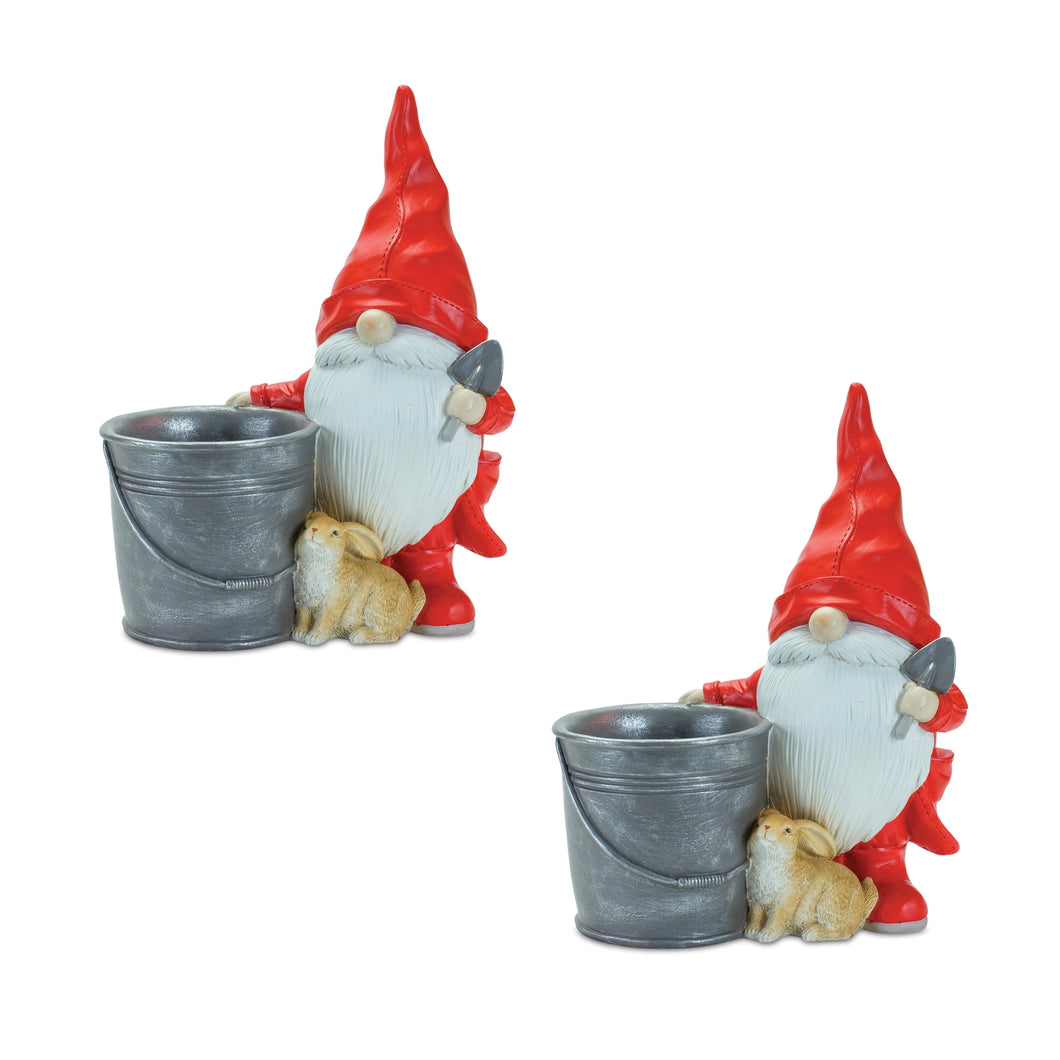 Raincoat Garden Gnome Statue with Bucket Planter 24.75