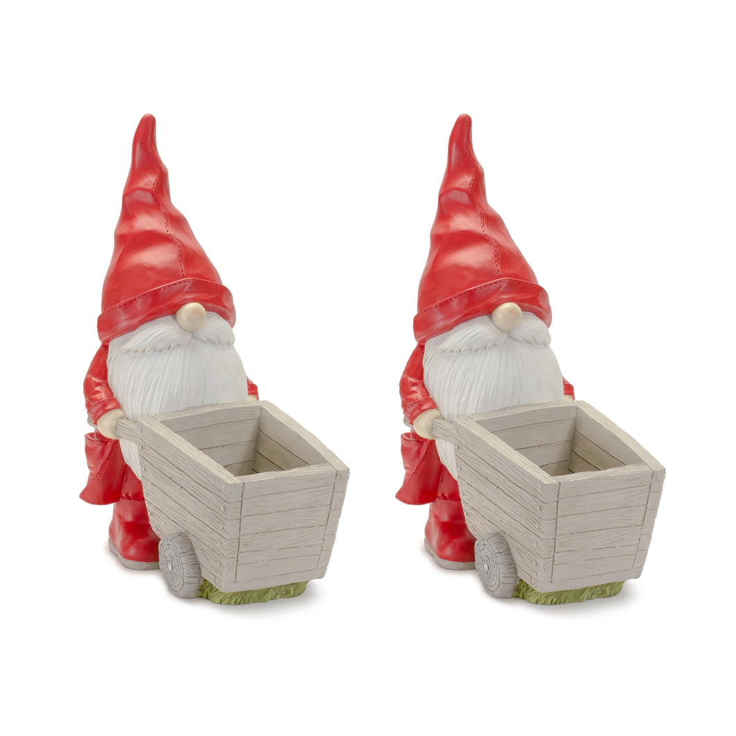 Raincoat Garden Gnome Statue with Wheelbarrow Planter 24.75