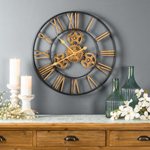 Load image into Gallery viewer, Industrial Iron Gears Wall Clock with Roman Numerals 23.75&quot;D
