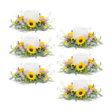 Load image into Gallery viewer, Mixed Sunflower and Thistle Candle Ring (Set of 6)
