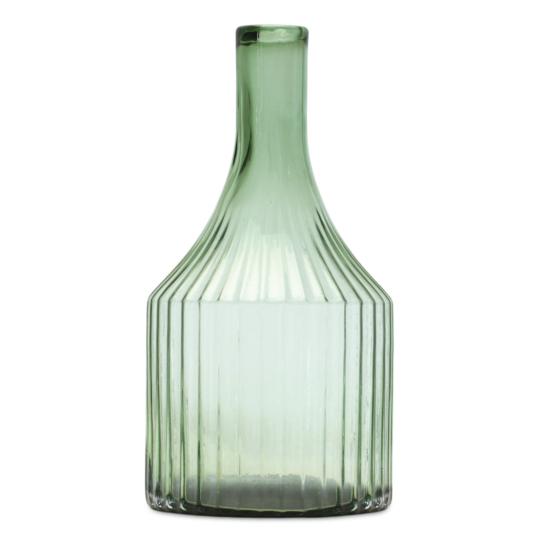 Sage Ribbed Glass Bottle Neck Vase 10.75