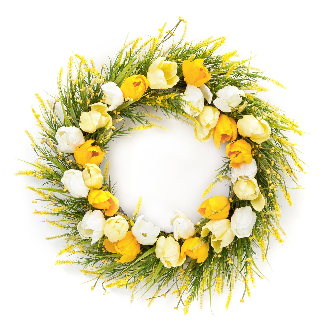 Spring Tulip and Forsythia Floral Wreath 21