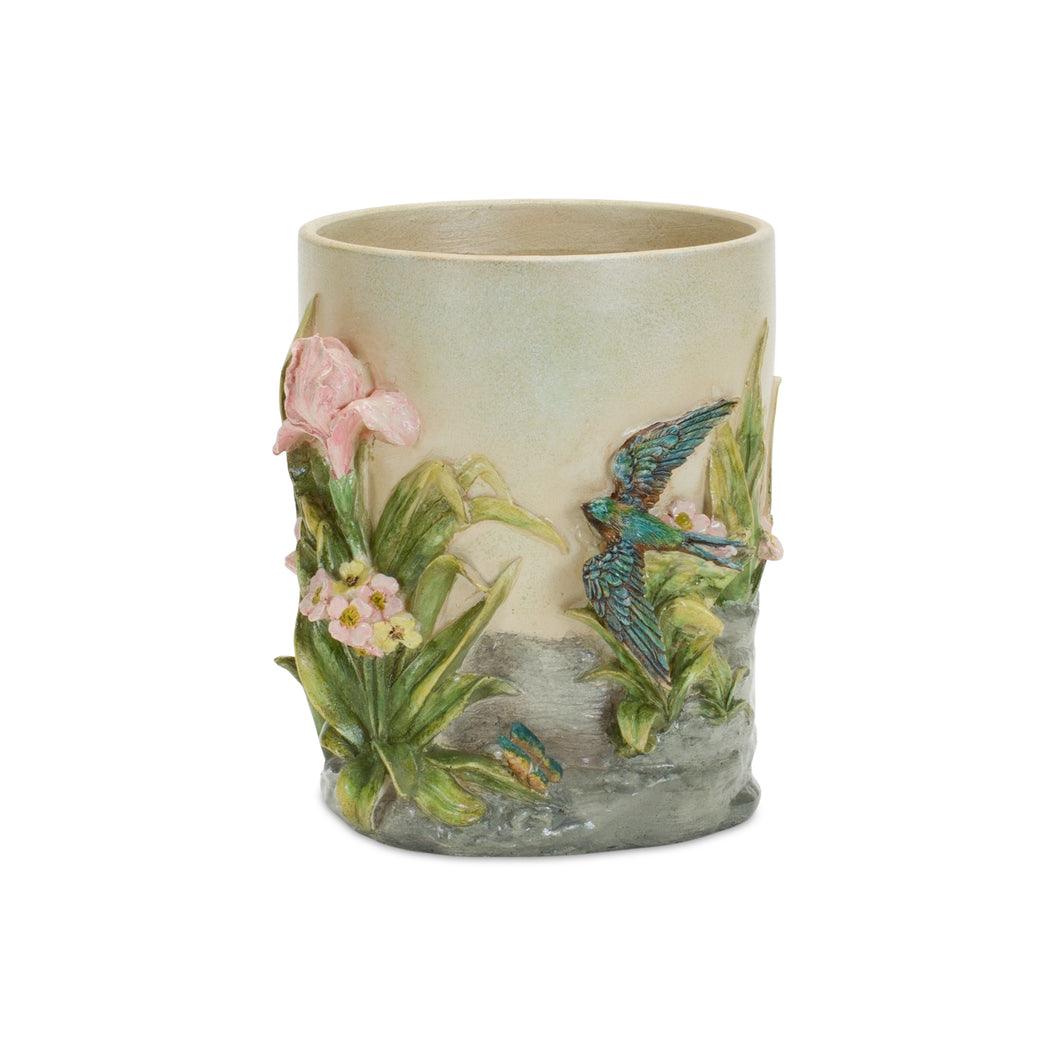 Decorative Stone Bird and Floral Planter 6.25