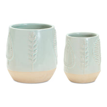Load image into Gallery viewer, Two-Tone Porcealin Planter with Leaf Design (Set of 2)
