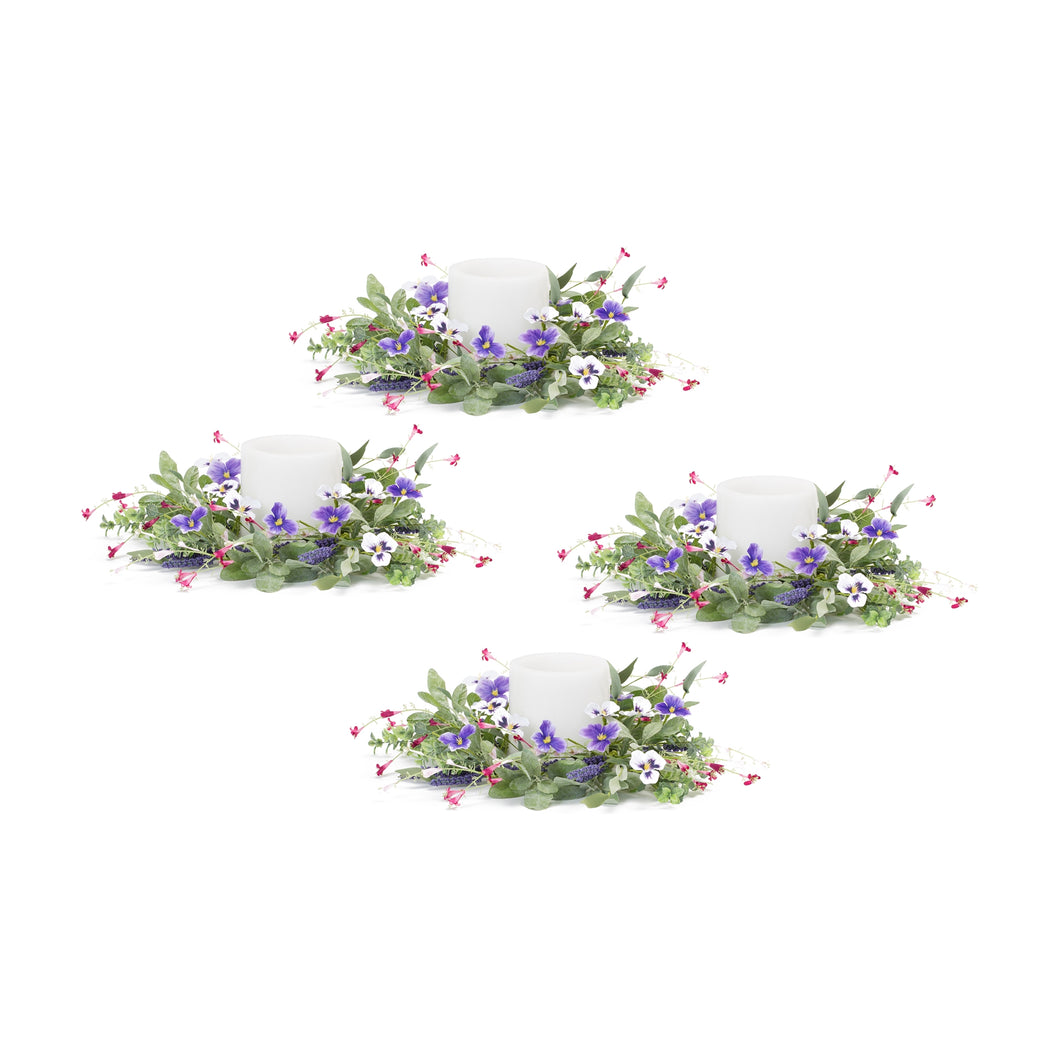 Mixed Foliage and Pansy Candle Ring (Set of 4)