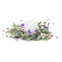 Load image into Gallery viewer, Mixed Foliage and Pansy Candle Ring (Set of 4)

